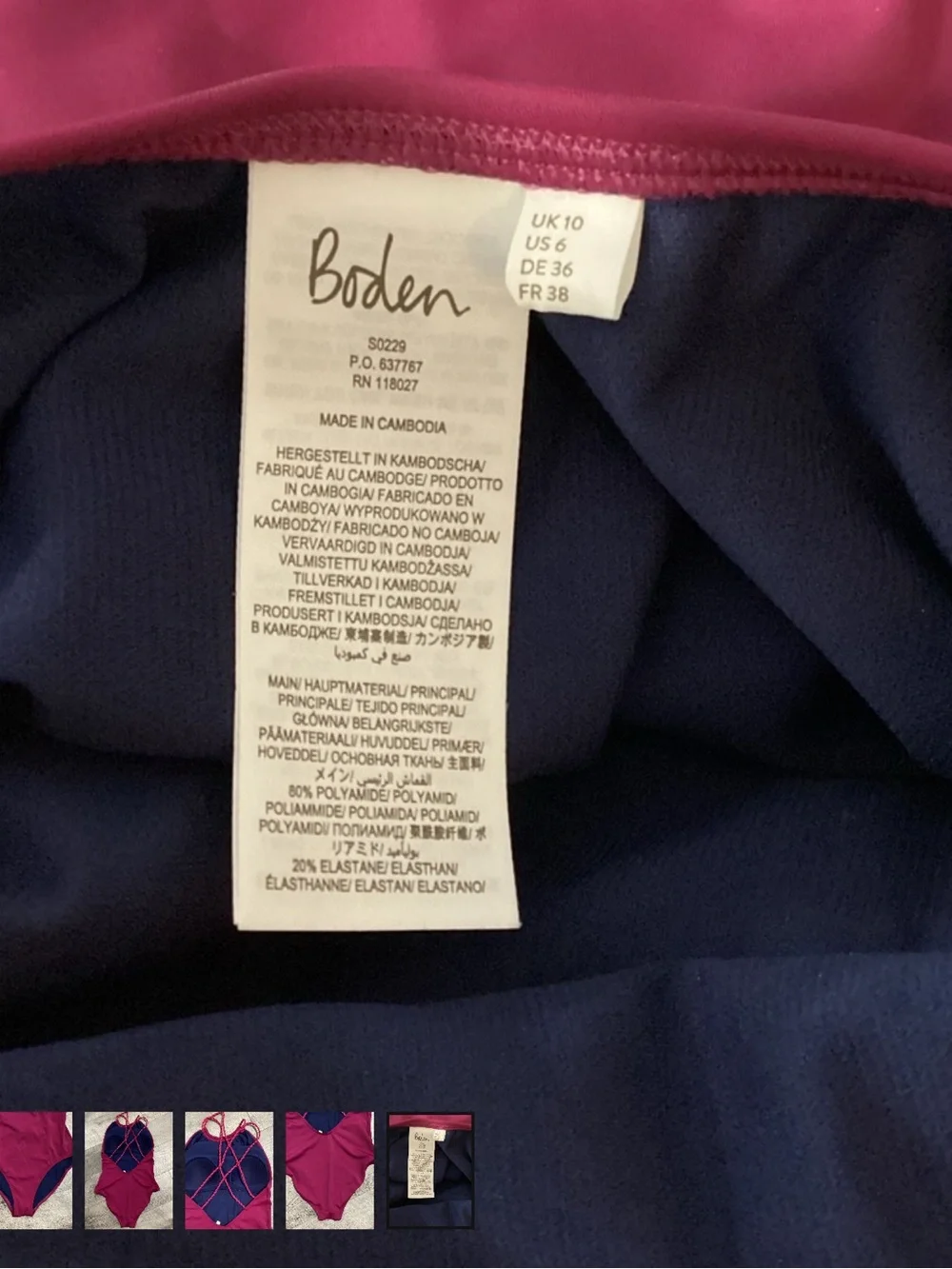 Boden Low Back Magenta Swimsuit